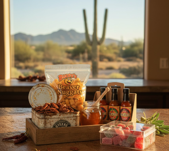 Texas pecans and Arizona cactus candy gift ideas.